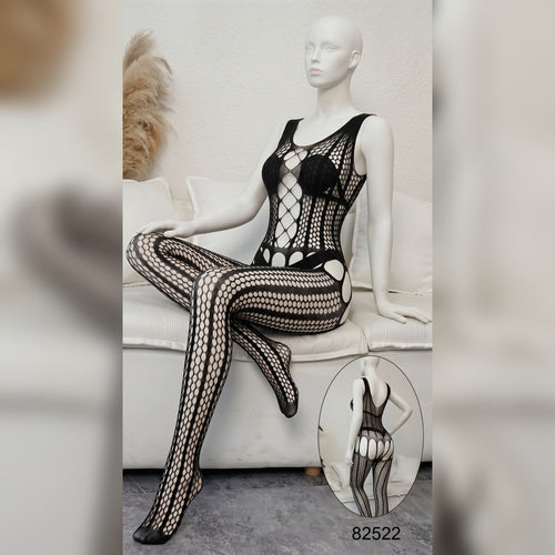 Black Sheer Mesh Cut-Out Bodysuit - Black, Regular image