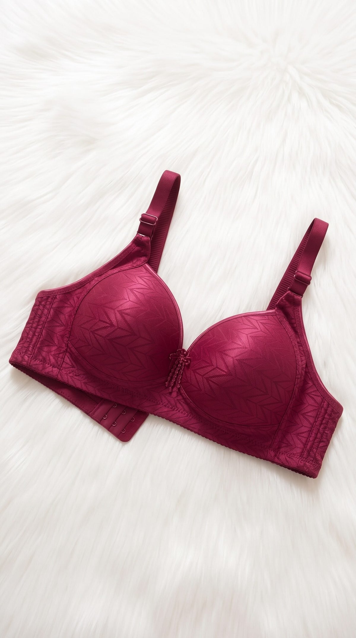 Chevron Jacquard Smooth Bra with Bow Detail – 6 Colors (Beige, Black, Brown, Grey, Maroon, Pink) image 5