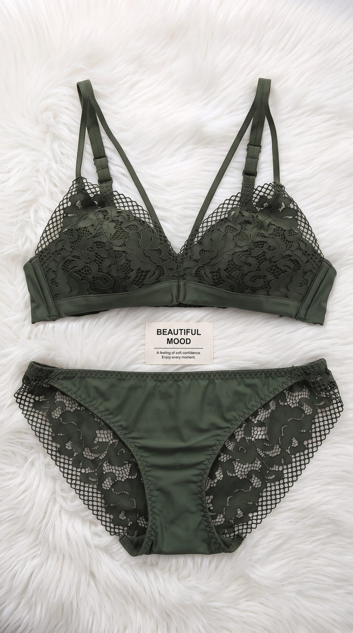 Fishnet Lace Set — Available in Coral, Black & Olive Green image