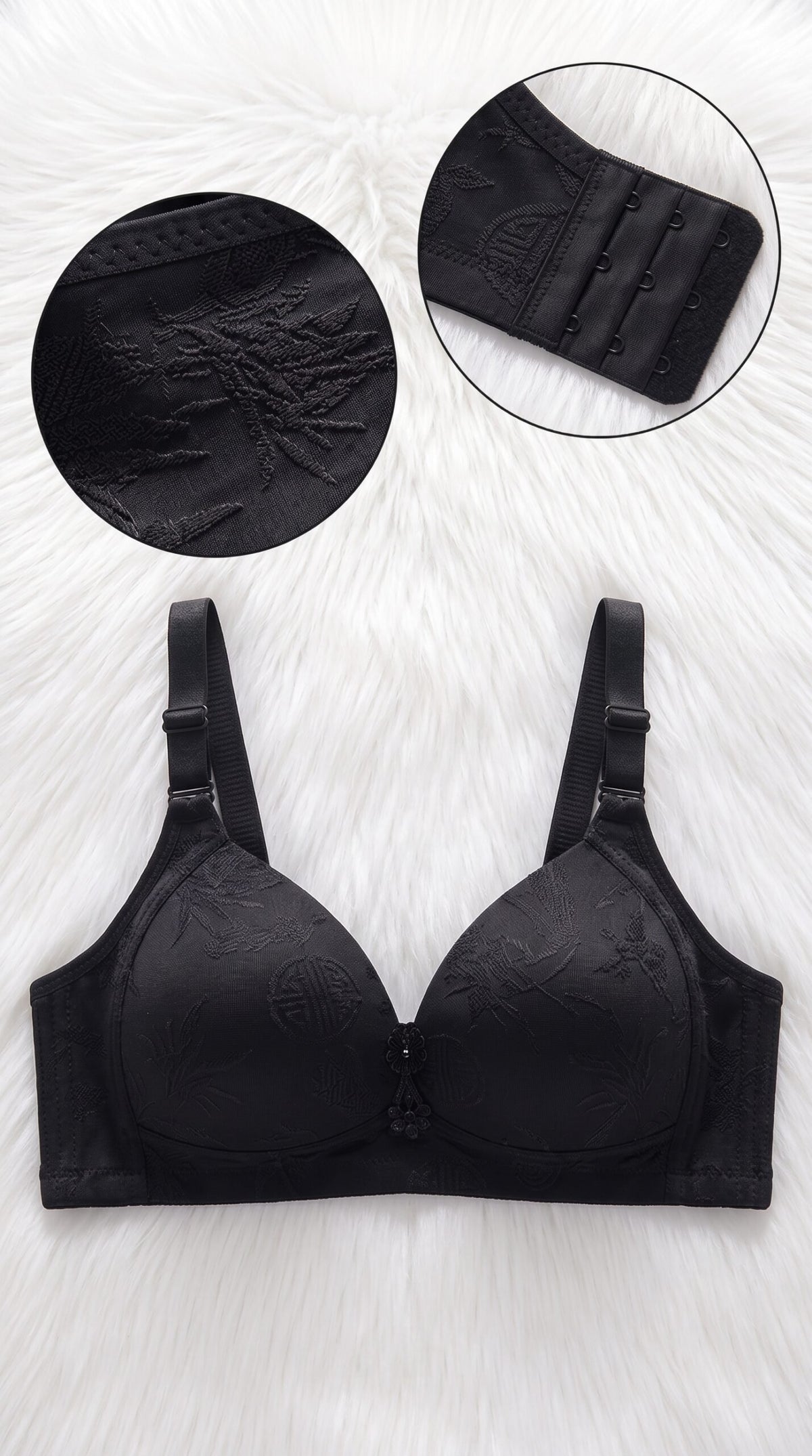 Floral Jacquard Bra Collection with Pearl Charm – 10 Colors (Beige, Black, Coffee Brown, Dark Grey, Dusty Pink, Lake Blue, Light Grey, Light Pink, Olive Green, Red) image