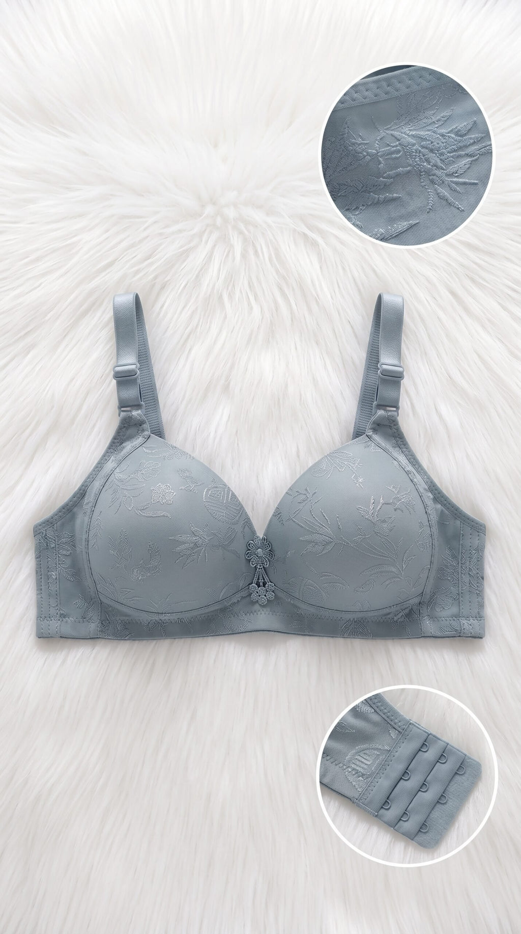 Floral Jacquard Bra Collection with Pearl Charm – 10 Colors (Beige, Black, Coffee Brown, Dark Grey, Dusty Pink, Lake Blue, Light Grey, Light Pink, Olive Green, Red) image