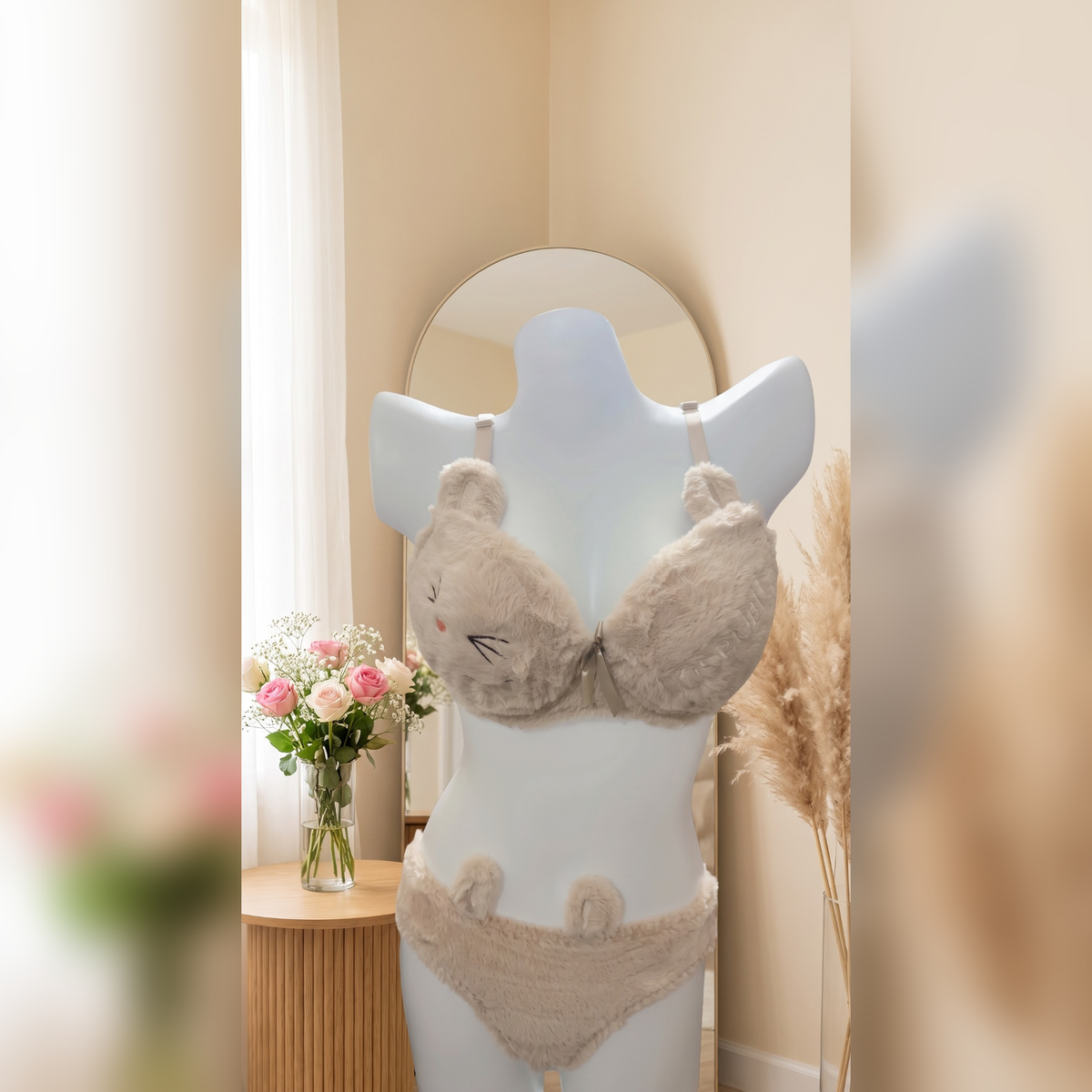 Cute Fluffy Bear Ears Bra & Panty Set | Soft Plush Winter Lingerie (3 Colours) image 0