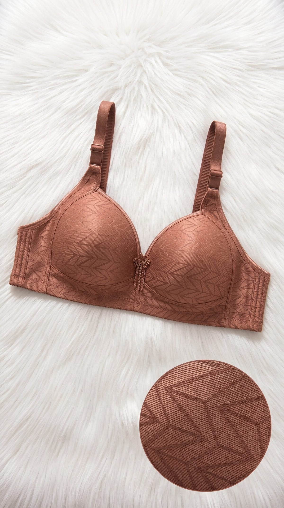 Chevron Jacquard Smooth Bra with Bow Detail – 6 Colors (Beige, Black, Brown, Grey, Maroon, Pink) image