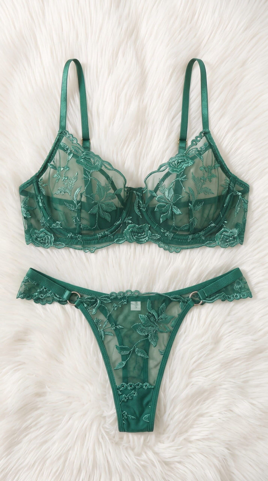 Floral Lace Collection – Sheer Bra & Thong Sets (Black, Green, Navy Blue, Crimson Red) image