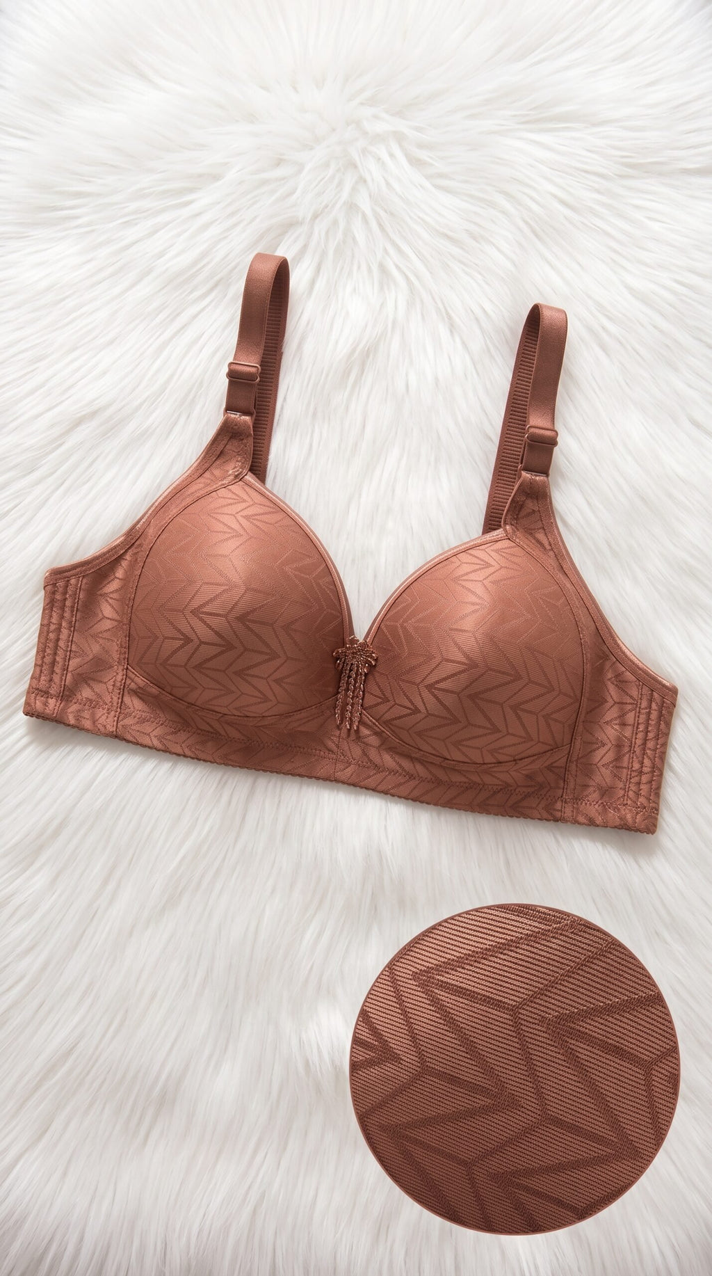 Chevron Jacquard Smooth Bra with Bow Detail – 6 Colors (Beige, Black, Brown, Grey, Maroon, Pink) image