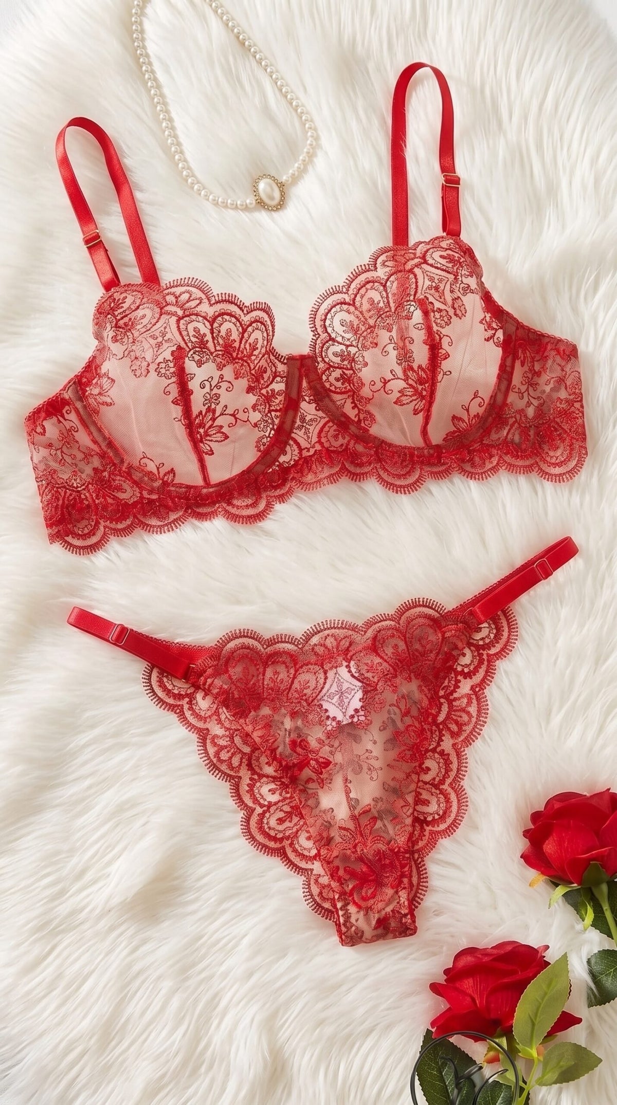 Chantilly Lace Set — Available in Red, Black & Green image
