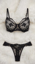 Floral Lace Collection – Sheer Bra & Thong Sets (Black, Green, Navy Blue, Crimson Red) image 1