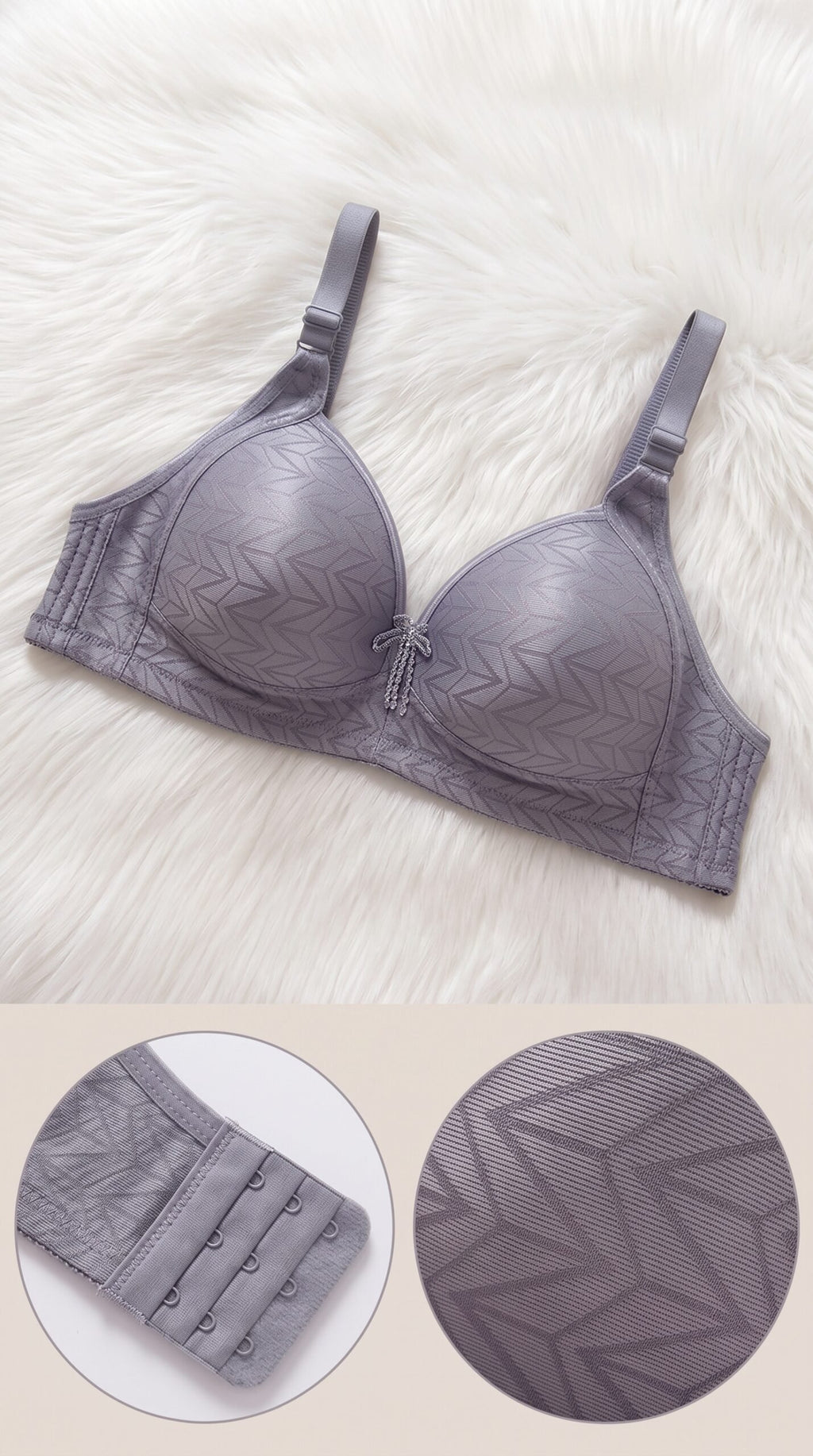 Chevron Jacquard Smooth Bra with Bow Detail – 6 Colors (Beige, Black, Brown, Grey, Maroon, Pink) image