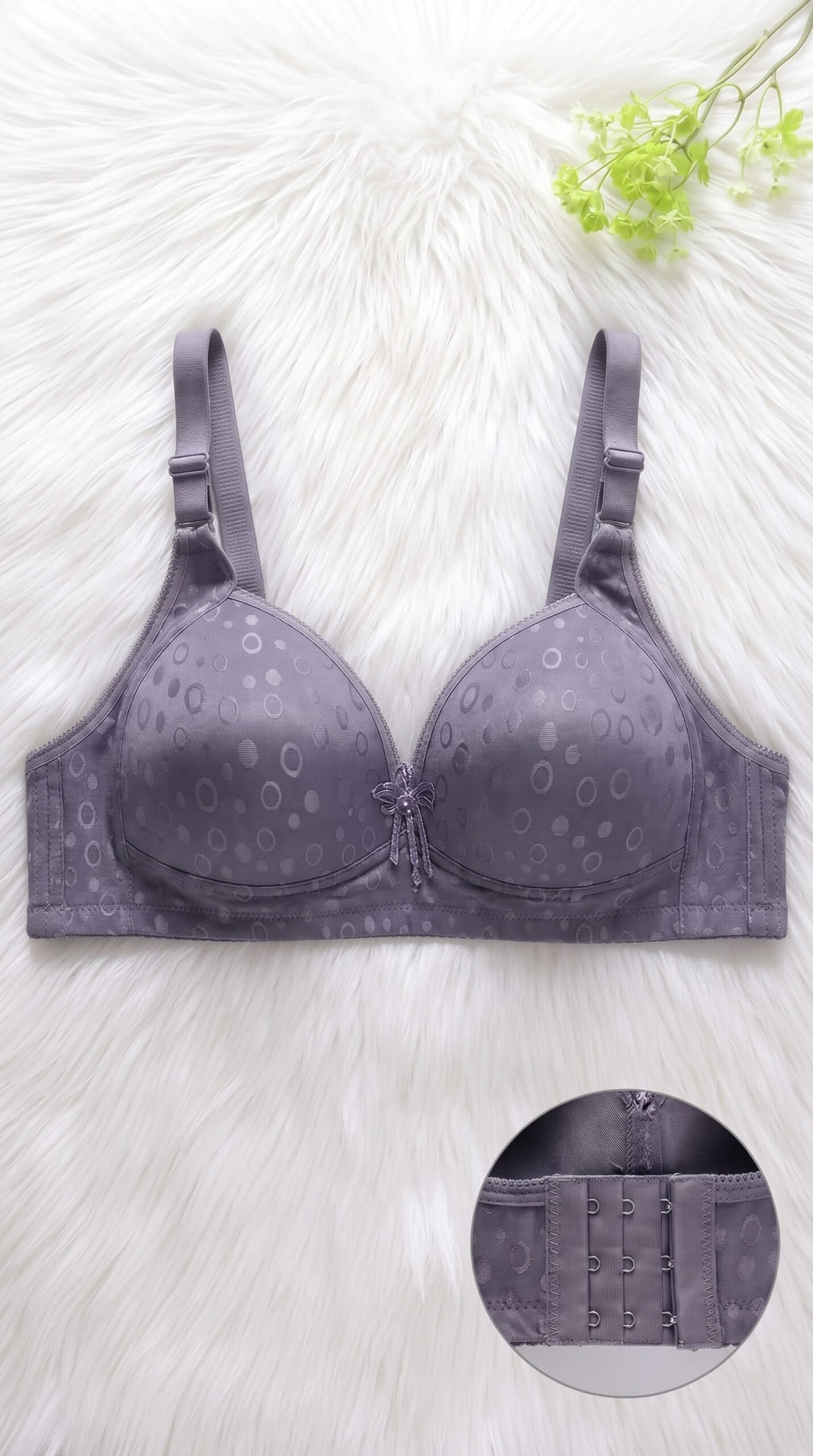 Jacquard Front Closure Bra – Full Coverage Underwire Bra with Bow & Pearl Detail image