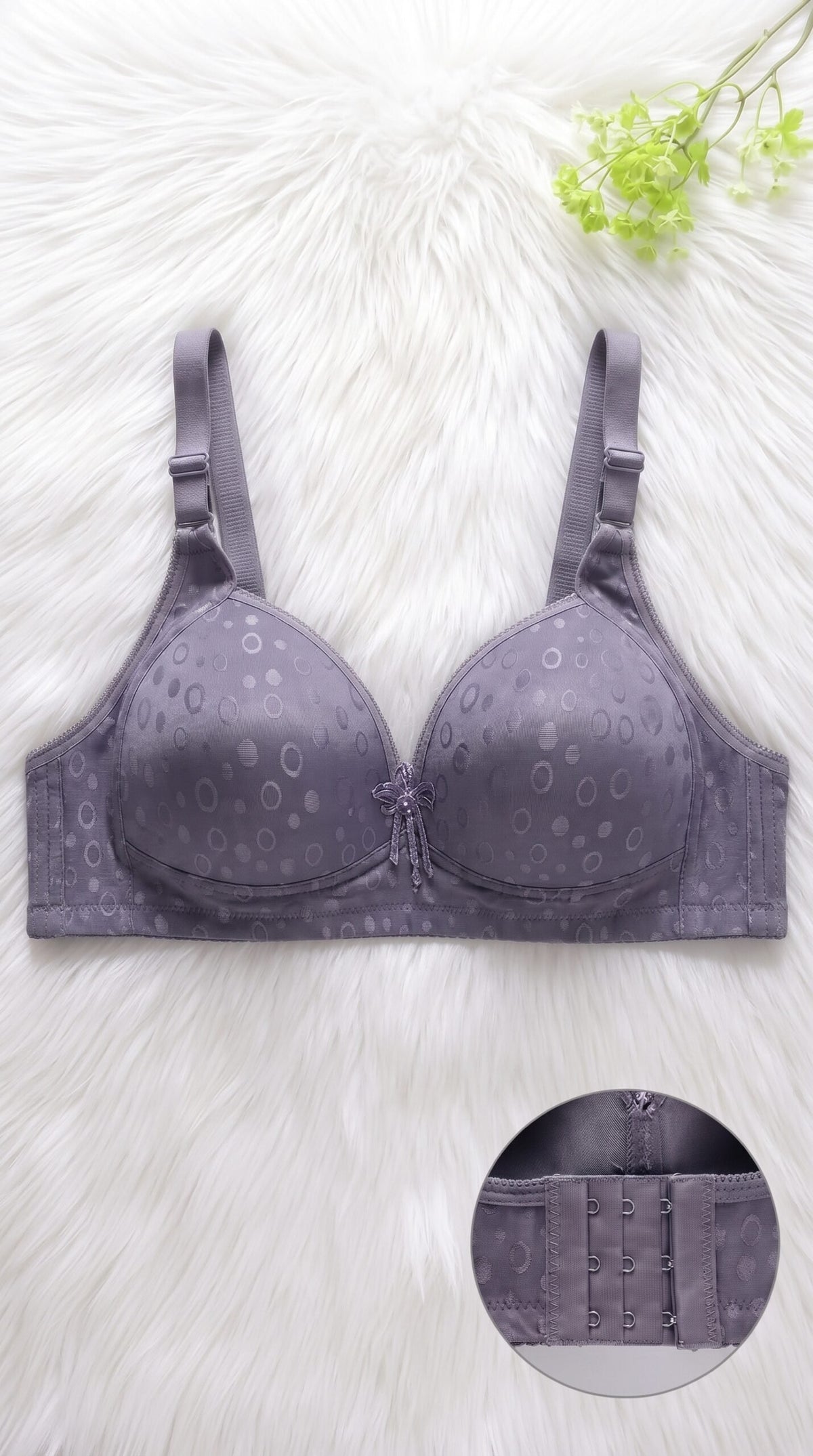 Jacquard Front Closure Bra – Full Coverage Underwire Bra with Bow & Pearl Detail image