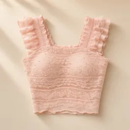 Glitter Beaded Lace Square Collar Top | Flying Sleeve Halter Bra Top image 2