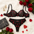 Lip-Print Lace Collection – Valentine Bra & Thong Sets (Black, Pink, White) image 0