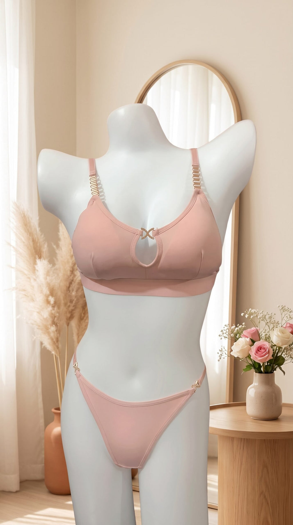 Scarlet Keyhole Bra & Panty Set | Red with Gold Strap Details image