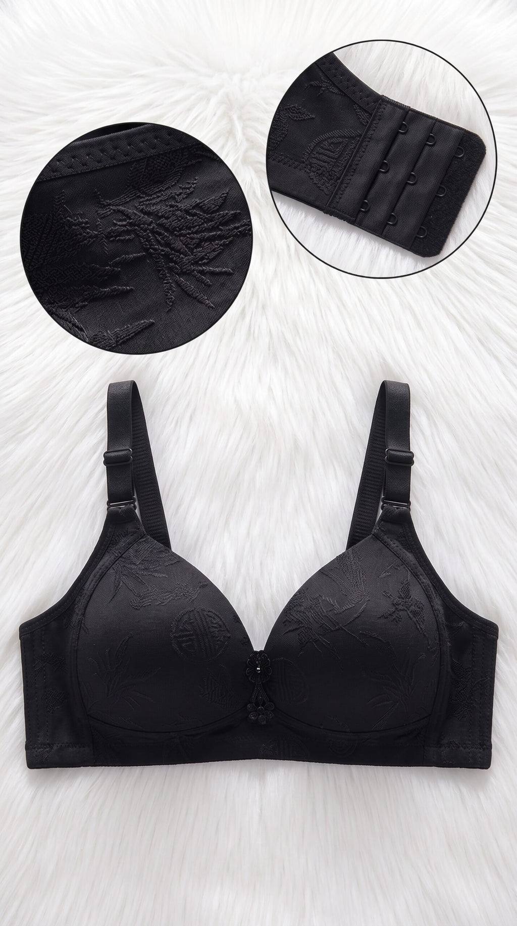 Floral Jacquard Bra Collection with Pearl Charm – 10 Colors (Beige, Black, Coffee Brown, Dark Grey, Dusty Pink, Lake Blue, Light Grey, Light Pink, Olive Green, Red) image