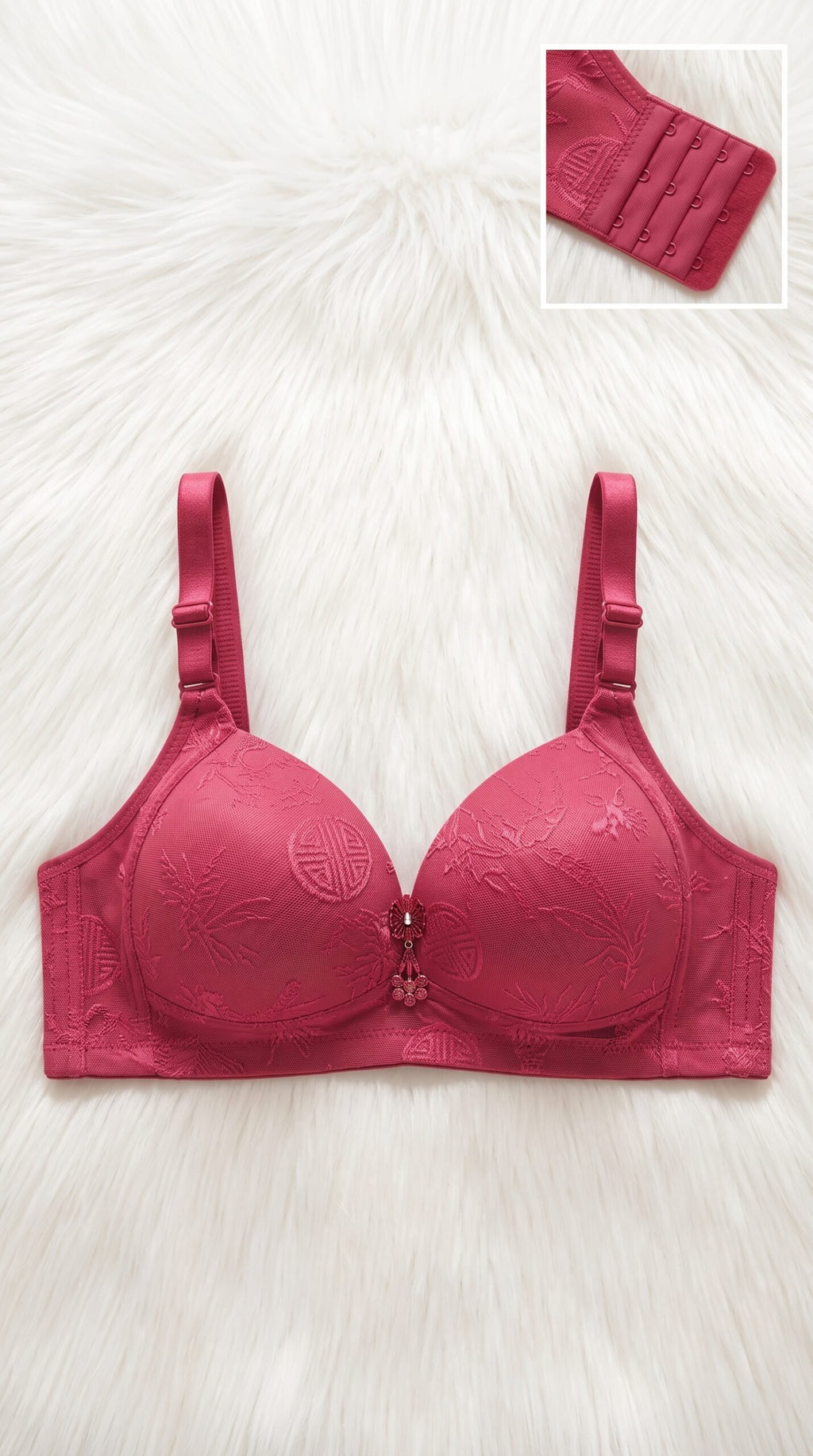Floral Jacquard Bra Collection with Pearl Charm – 10 Colors (Beige, Black, Coffee Brown, Dark Grey, Dusty Pink, Lake Blue, Light Grey, Light Pink, Olive Green, Red) image
