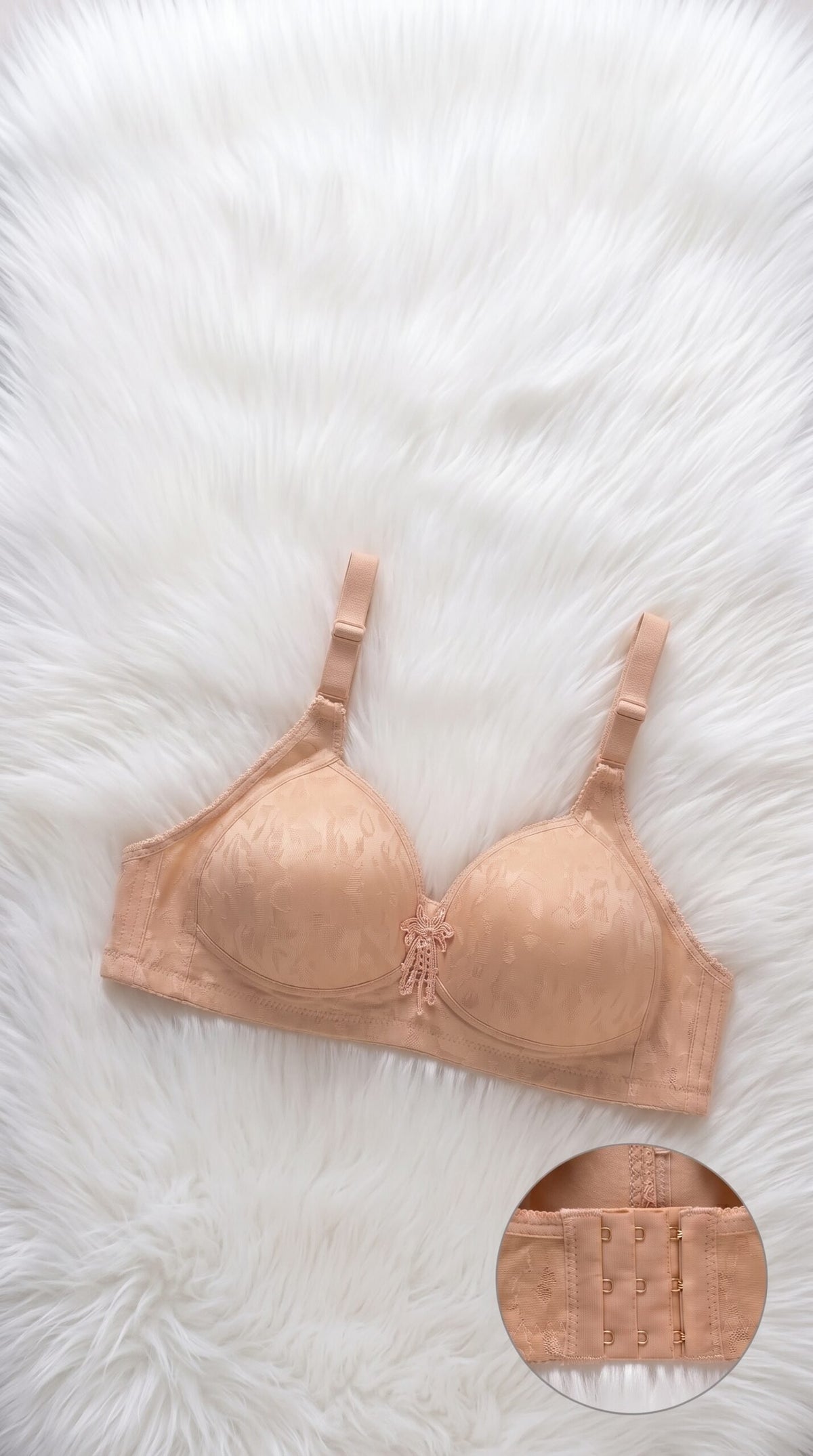 Jacquard Front Closure Bra – Full Coverage Underwire Bra with Bow & Pearl Detail image 1