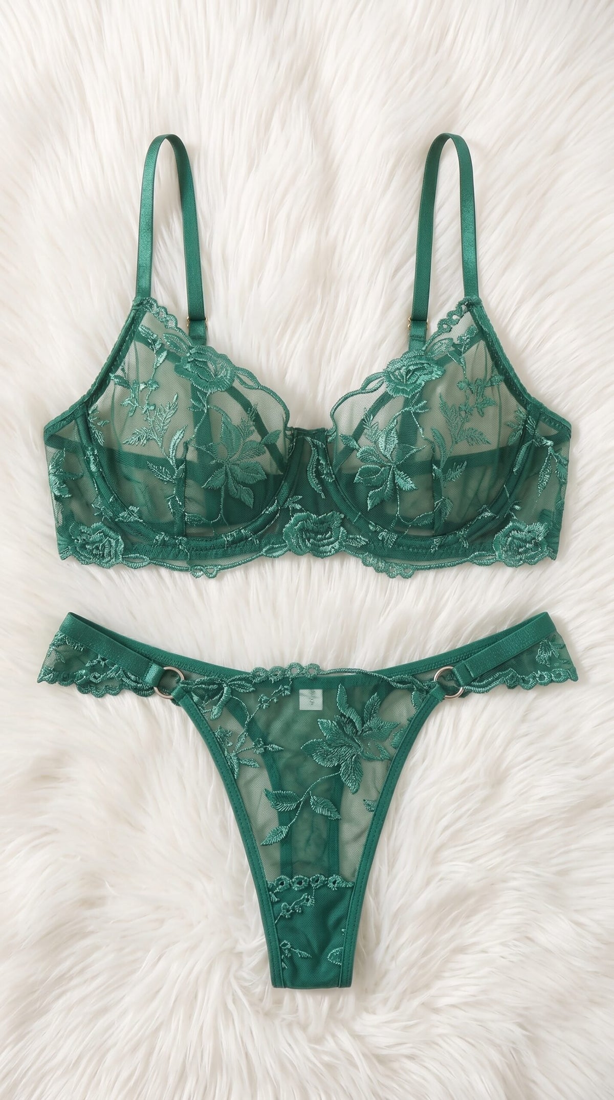 Floral Lace Collection – Sheer Bra & Thong Sets (Black, Green, Navy Blue, Crimson Red) image