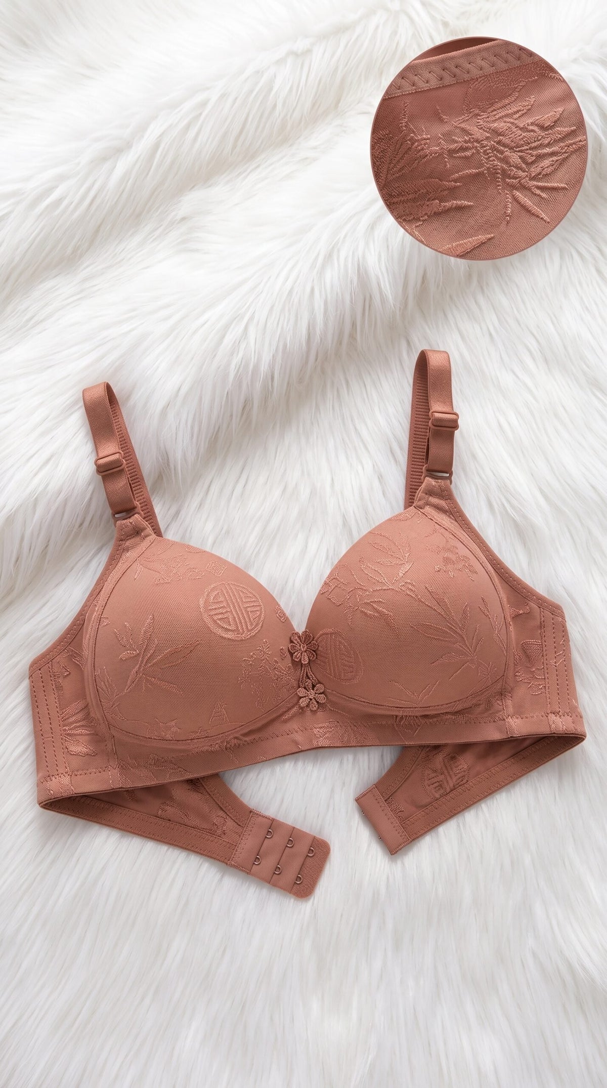 Floral Jacquard Bra Collection with Pearl Charm – 10 Colors (Beige, Black, Coffee Brown, Dark Grey, Dusty Pink, Lake Blue, Light Grey, Light Pink, Olive Green, Red) image