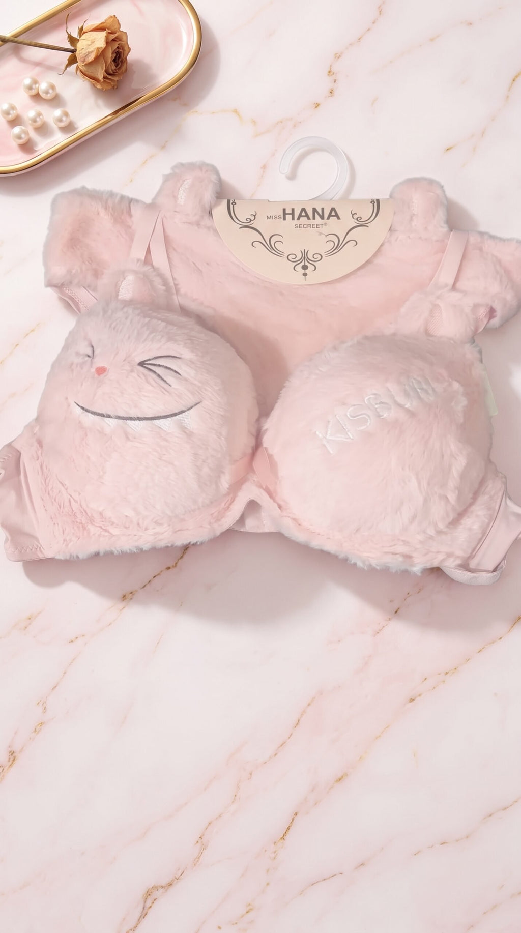 Cute Fluffy Bear Ears Bra & Panty Set | Soft Plush Winter Lingerie (3 Colours) image