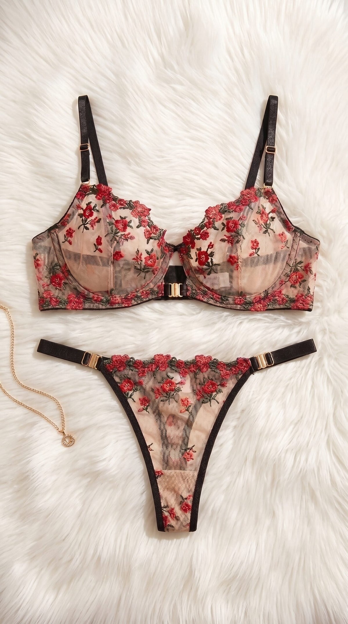 Noir Rose — Embroidered Floral Lingerie Set image 1