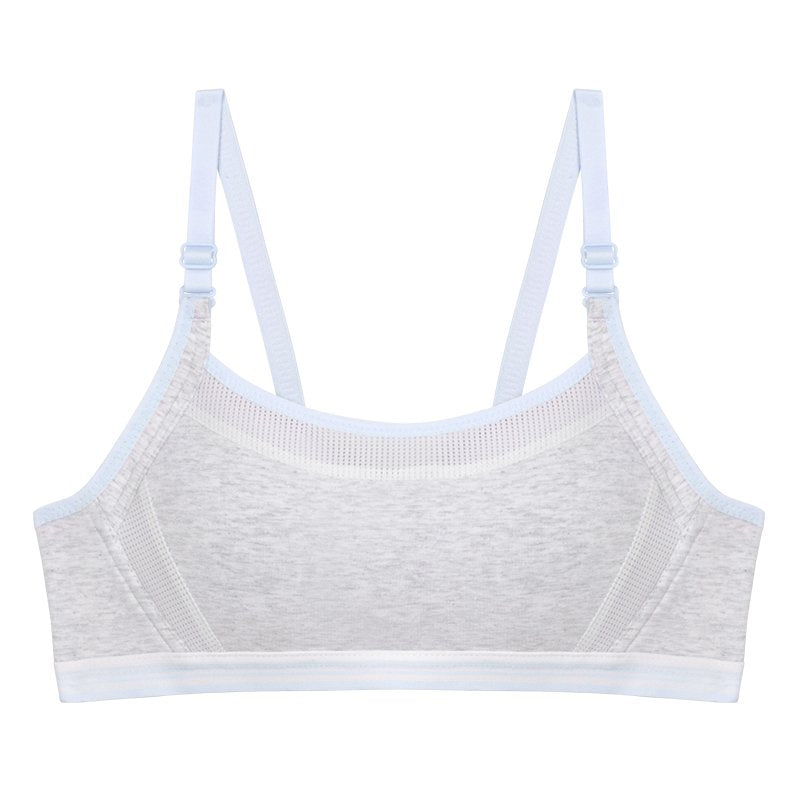 Sports Bra for Women | Breathable Mesh Panel Bra with Adjustable Straps - Grey bra strip light blue, 32 image