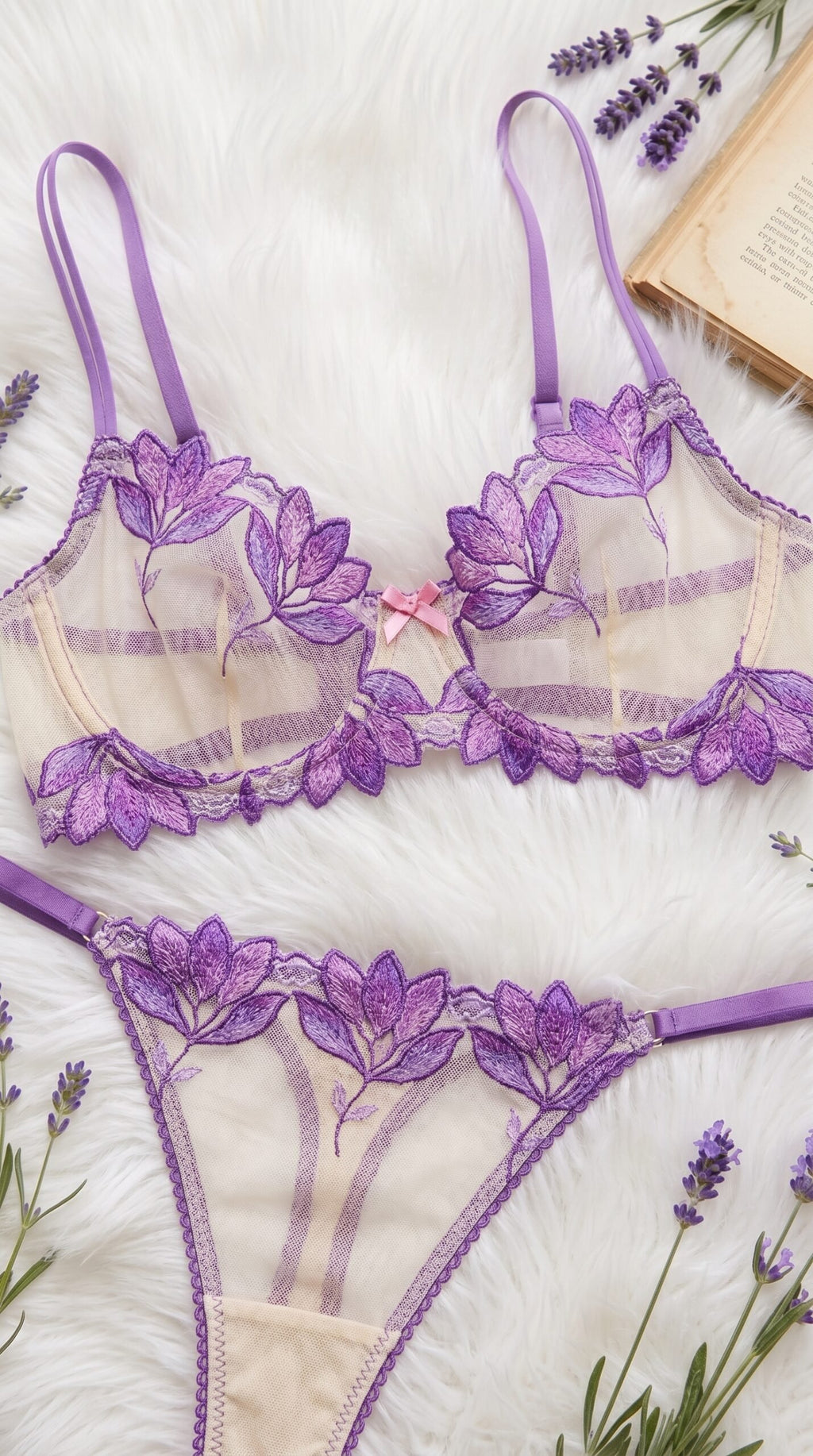 Petal Trim Lace Set — Available in Cream & Burgundy, Cream & Purple, Pink & Blue image