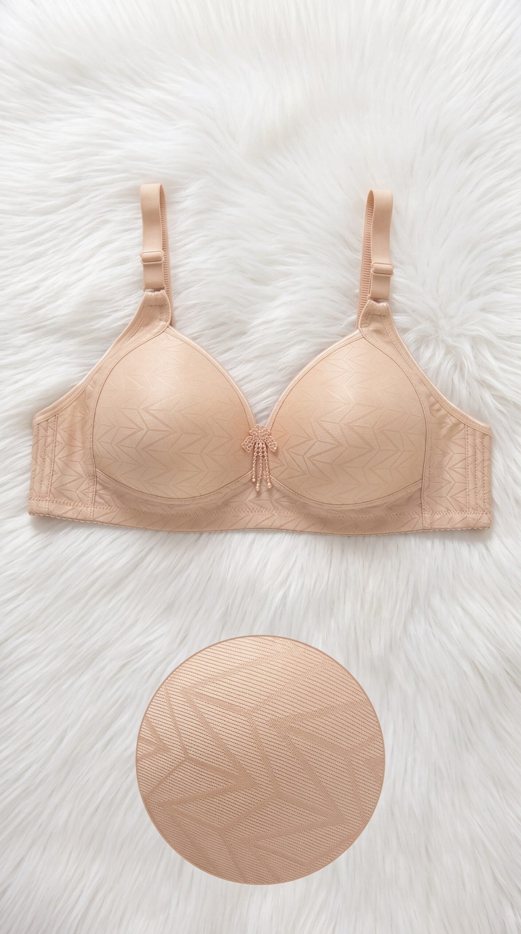 Chevron Jacquard Smooth Bra with Bow Detail – 6 Colors (Beige, Black, Brown, Grey, Maroon, Pink) image
