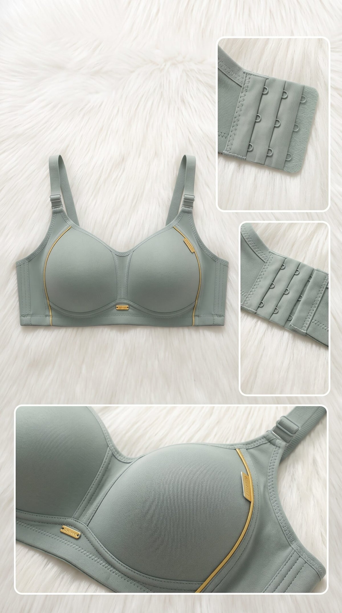 Front-Closure Bra with Gold Piping – 6 Colors (Beige, Black, Brown, Grey, Light Green, Pink) image