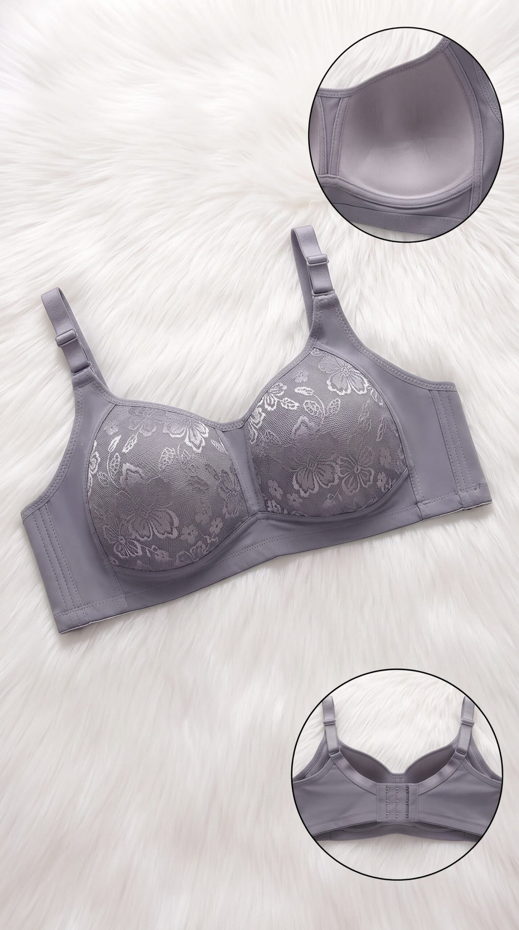 Front-Closure Floral Lace Bra Collection – 6 Colors (Beige, Black, Brown, Green, Grey, Light Pink) image
