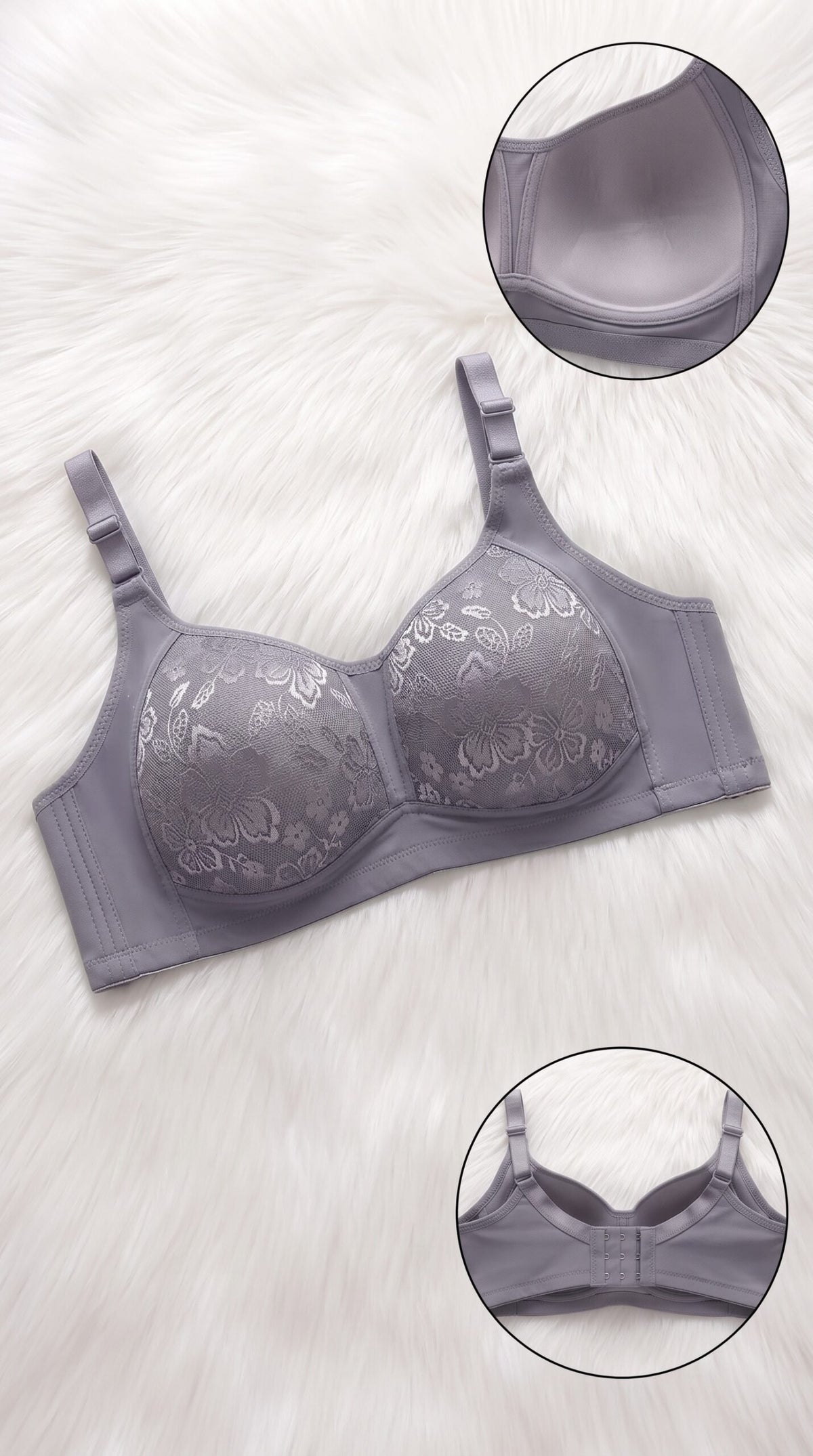 Front-Closure Floral Lace Bra Collection – 6 Colors (Beige, Black, Brown, Green, Grey, Light Pink) image