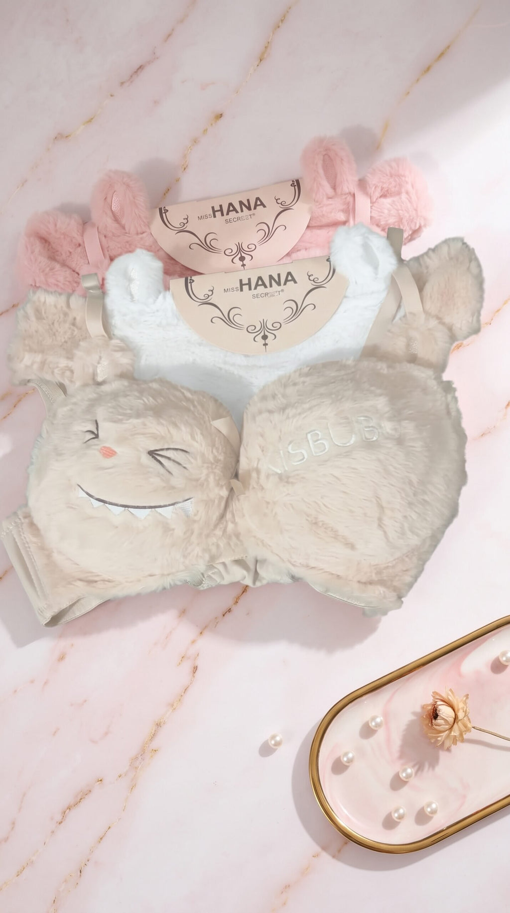Cute Fluffy Bear Ears Bra & Panty Set | Soft Plush Winter Lingerie (3 Colours) image