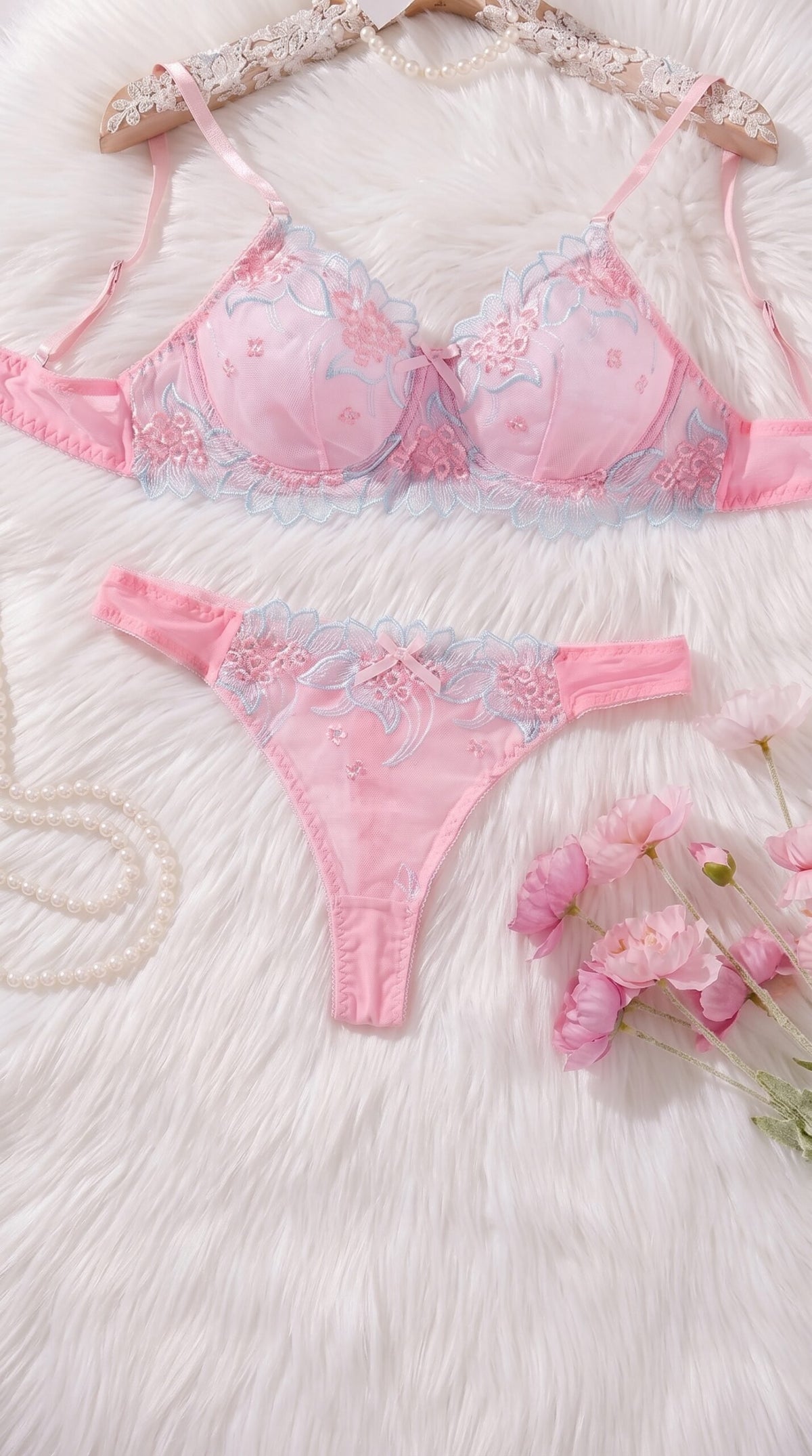 Petal Trim Lace Set — Available in Cream & Burgundy, Cream & Purple, Pink & Blue image