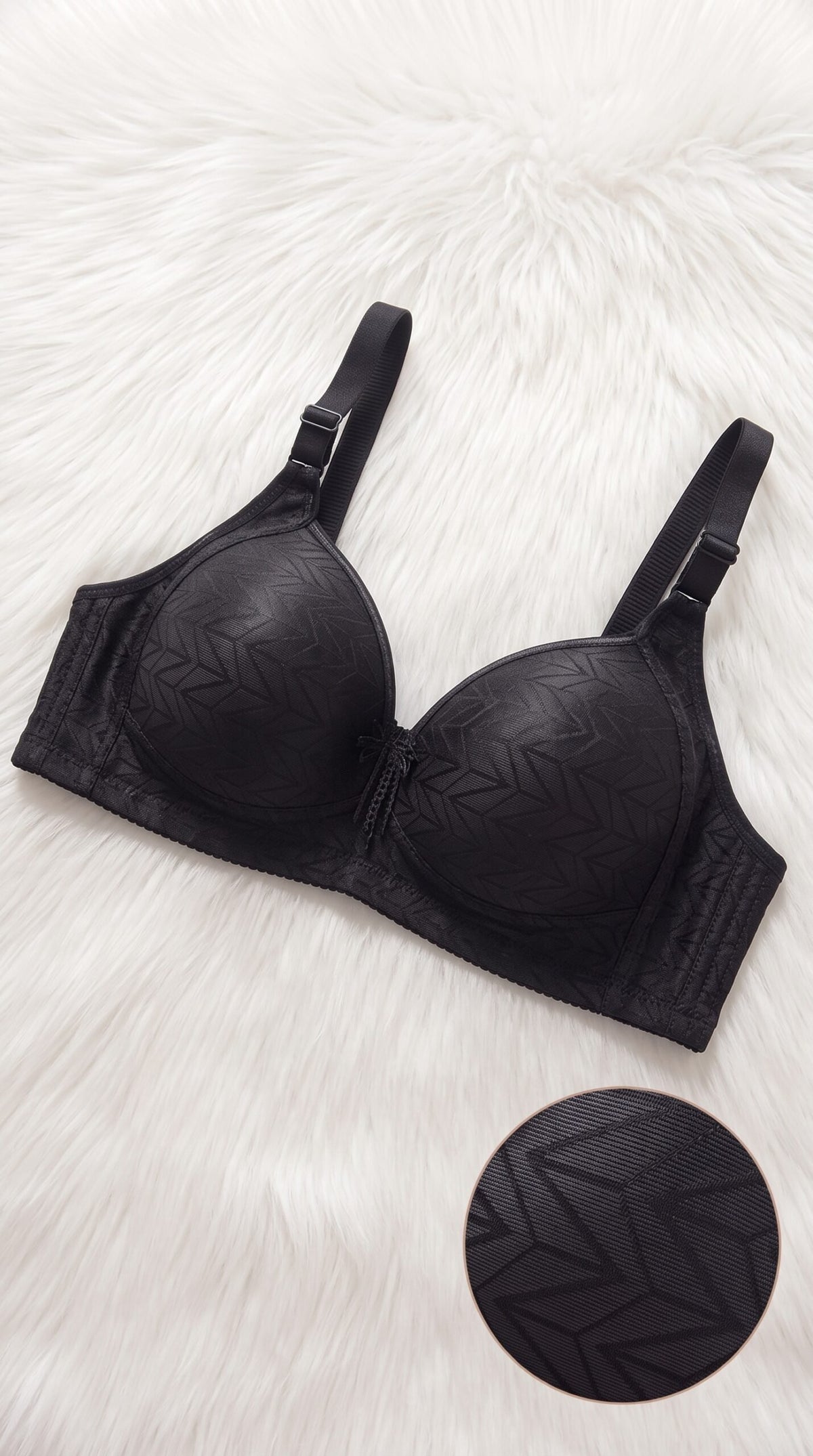 Chevron Jacquard Smooth Bra with Bow Detail – 6 Colors (Beige, Black, Brown, Grey, Maroon, Pink) image 2