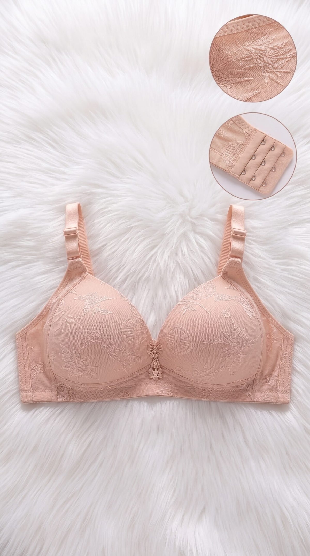 Floral Jacquard Bra Collection with Pearl Charm – 10 Colors (Beige, Black, Coffee Brown, Dark Grey, Dusty Pink, Lake Blue, Light Grey, Light Pink, Olive Green, Red) image 1