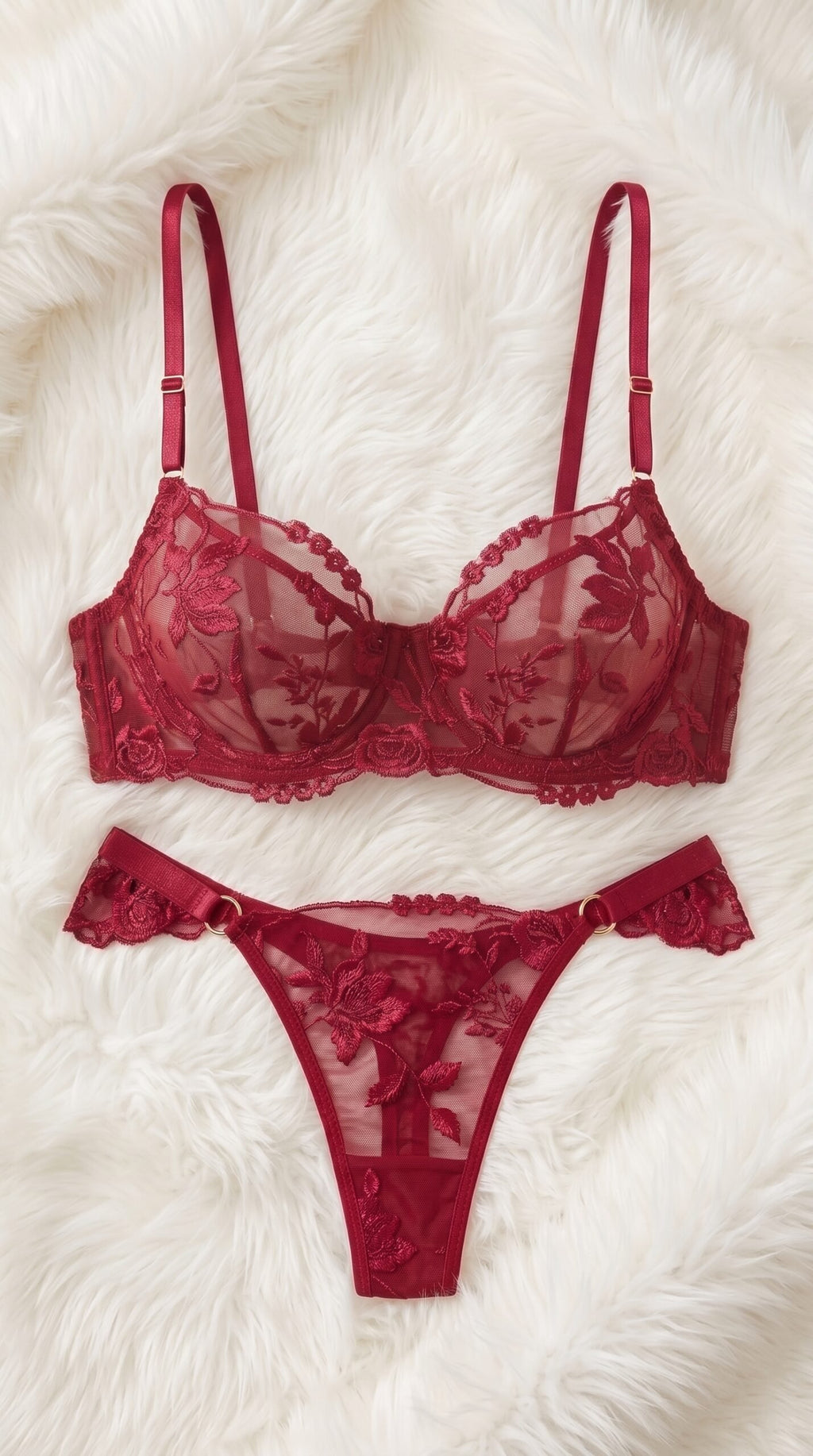 Floral Lace Collection – Sheer Bra & Thong Sets (Black, Green, Navy Blue, Crimson Red) image