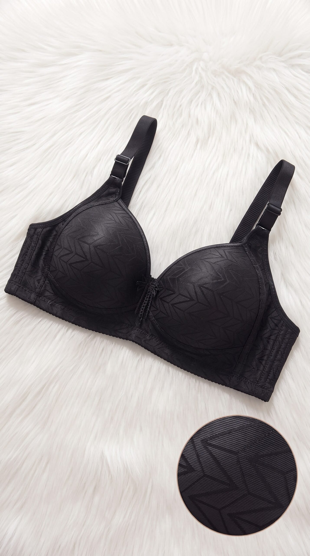 Chevron Jacquard Smooth Bra with Bow Detail – 6 Colors (Beige, Black, Brown, Grey, Maroon, Pink) image