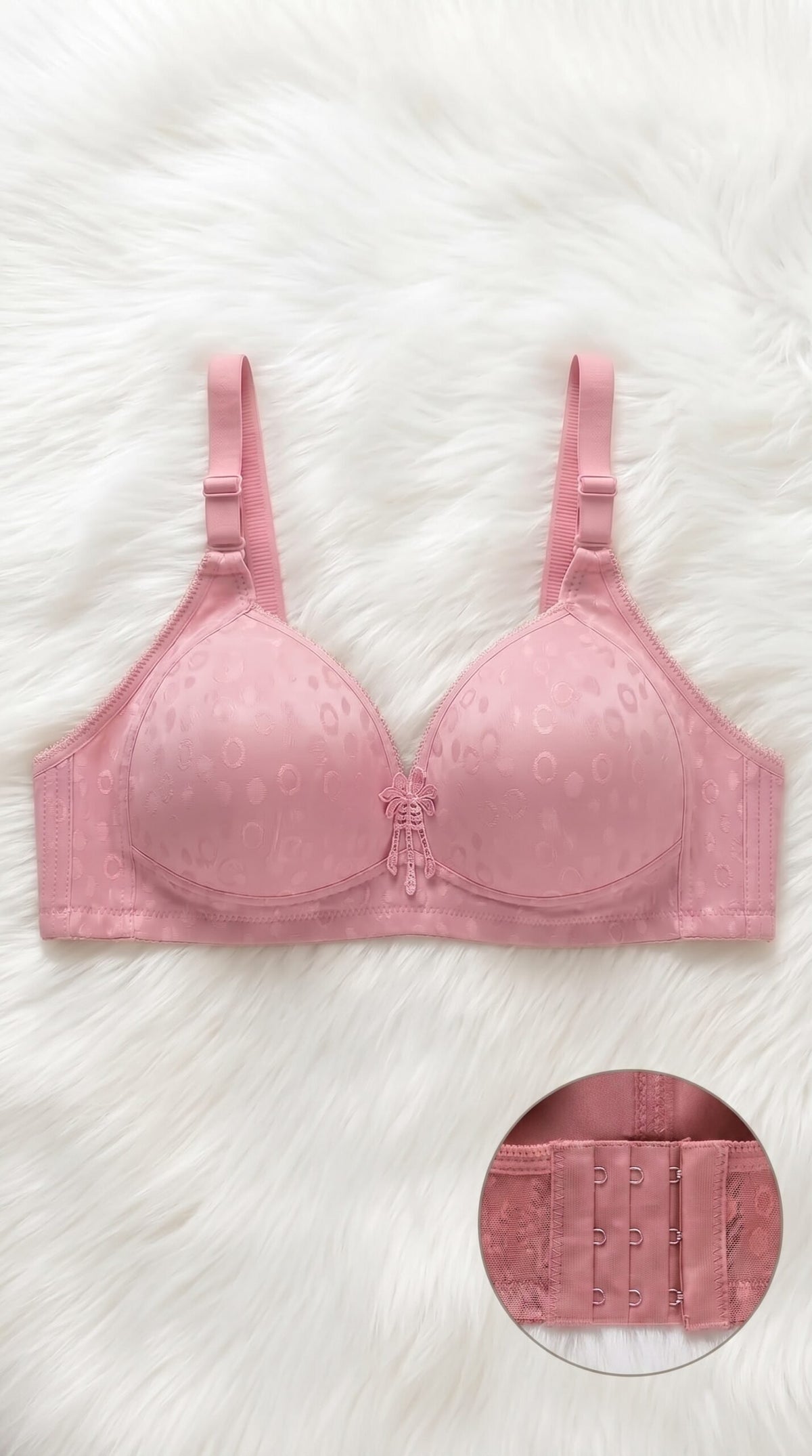 Jacquard Front Closure Bra – Full Coverage Underwire Bra with Bow & Pearl Detail image 5