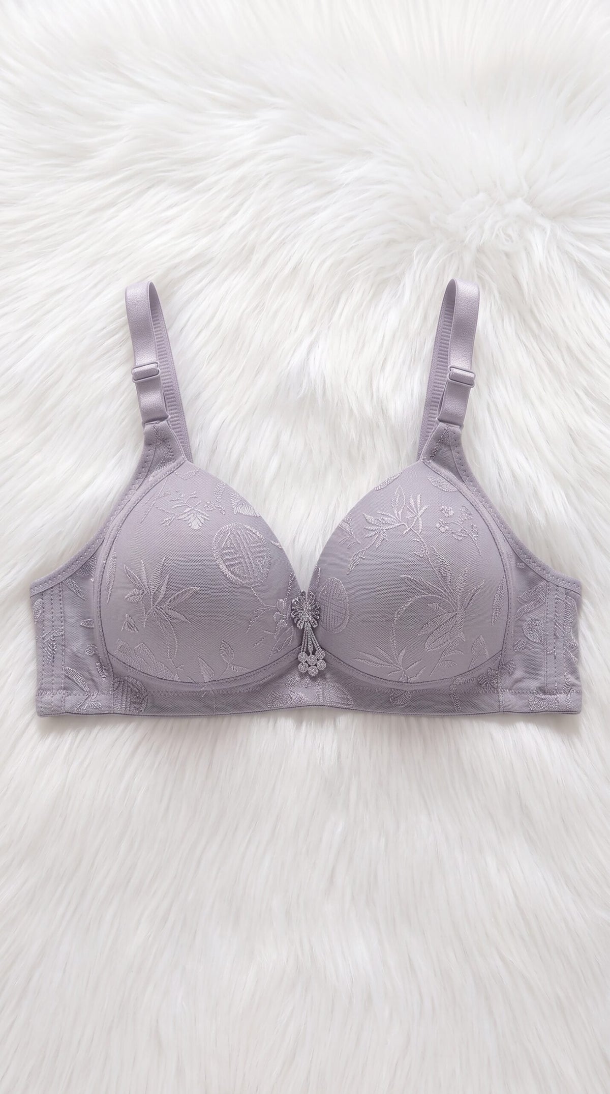 Floral Jacquard Bra Collection with Pearl Charm – 10 Colors (Beige, Black, Coffee Brown, Dark Grey, Dusty Pink, Lake Blue, Light Grey, Light Pink, Olive Green, Red) image
