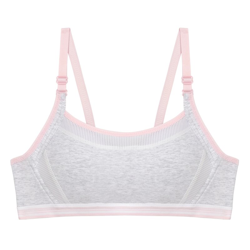Sports Bra for Women | Breathable Mesh Panel Bra with Adjustable Straps - grey bra strip light pink, 36 image