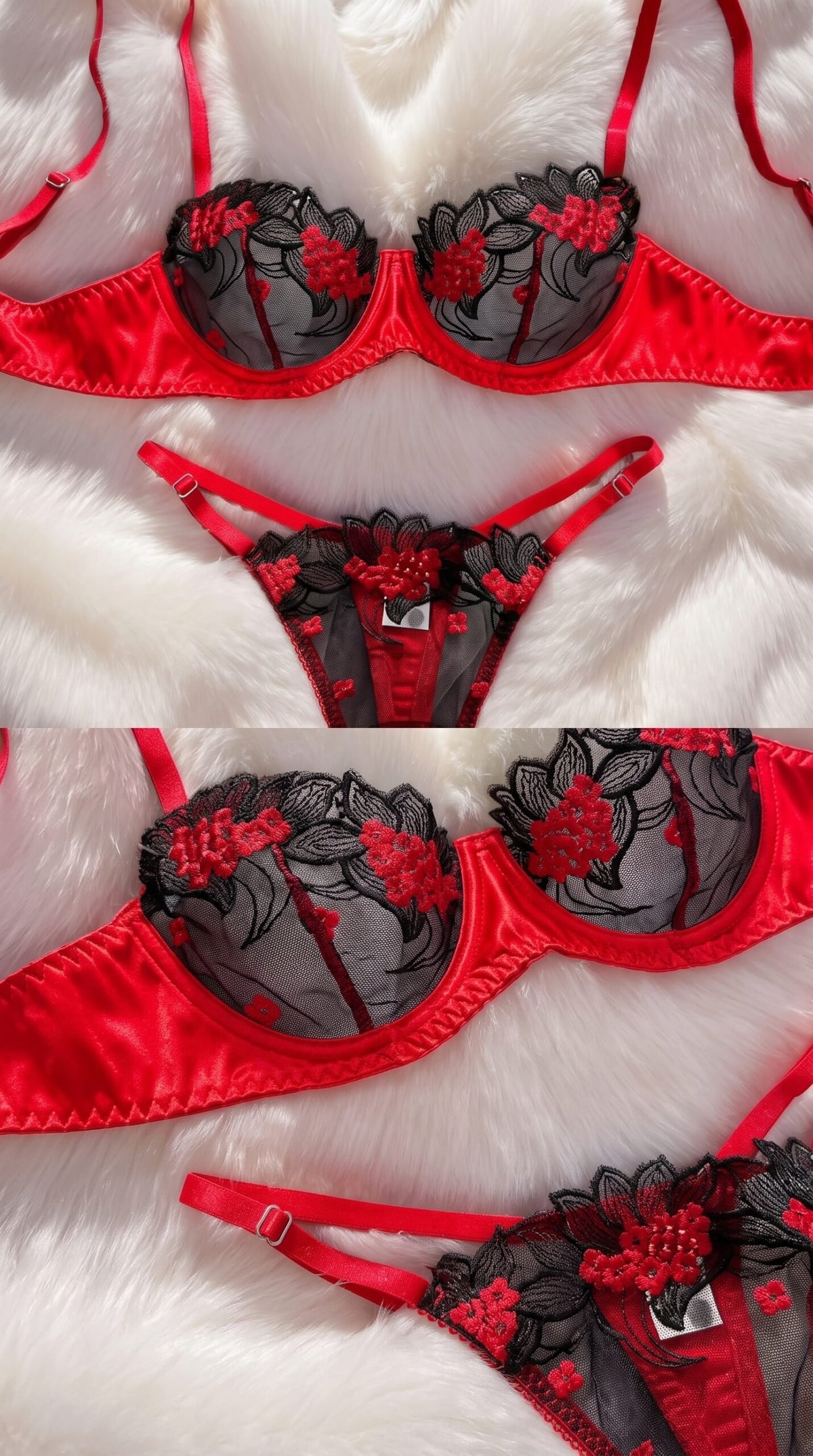 Floral Leaf Embroidered Mesh Bra & Panty Set – Sheer Two-Piece Lingerie image