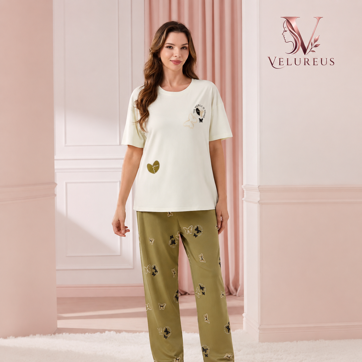 Velureus Butterfly Print Cotton Pajama Set – 3 Colors Available image 0