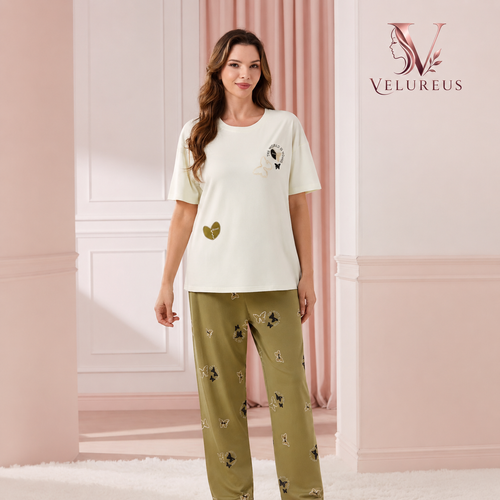 Velureus Butterfly Print Cotton Pajama Set – 3 Colors Available image 0
