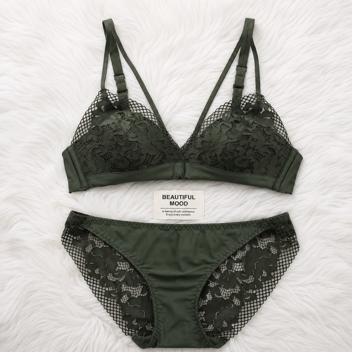 Fishnet Lace Set — Available in Coral, Black & Olive Green image 0