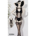Black Lace Bodysuit with Thigh-High Stockings – Elegant Sheer Lingerie Set image 0