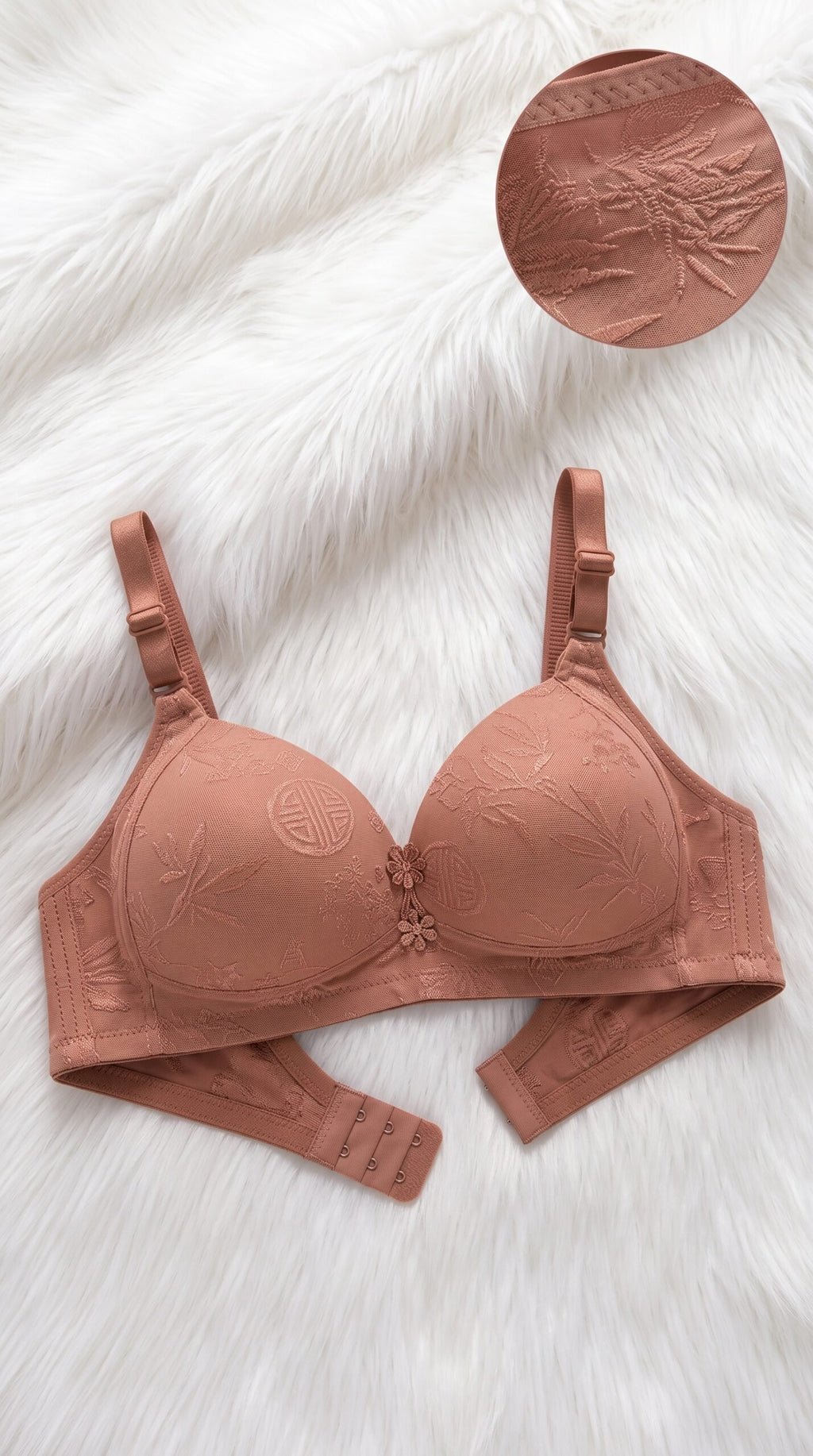 Floral Jacquard Bra Collection with Pearl Charm – 10 Colors (Beige, Black, Coffee Brown, Dark Grey, Dusty Pink, Lake Blue, Light Grey, Light Pink, Olive Green, Red) image