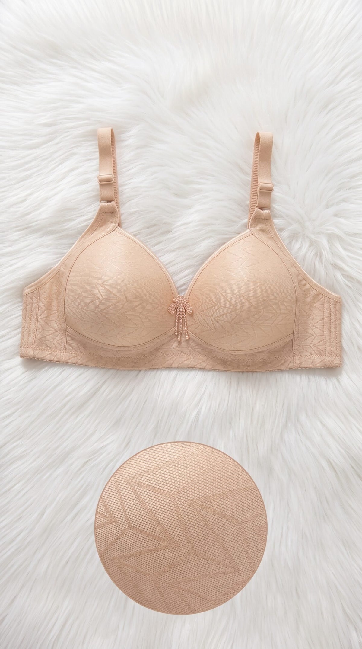 Chevron Jacquard Smooth Bra with Bow Detail – 6 Colors (Beige, Black, Brown, Grey, Maroon, Pink) image 1
