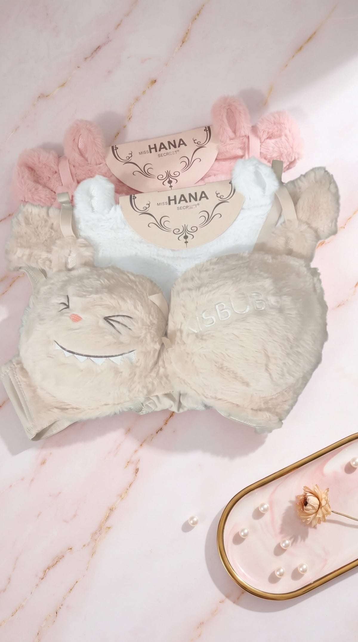 Cute Fluffy Bear Ears Bra & Panty Set | Soft Plush Winter Lingerie (3 Colours) image