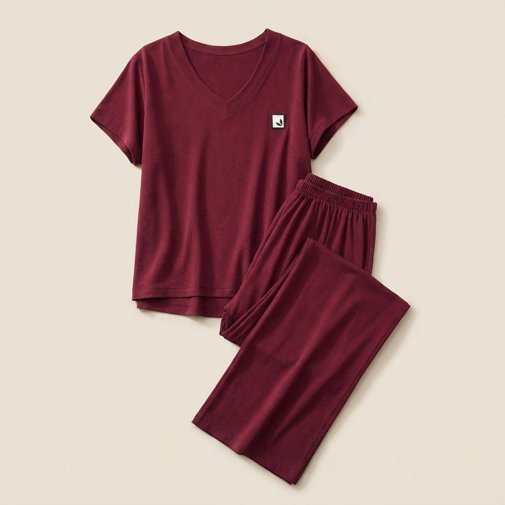 A_maroon_pajama_set_consisting_of_a_s-8VeLZm