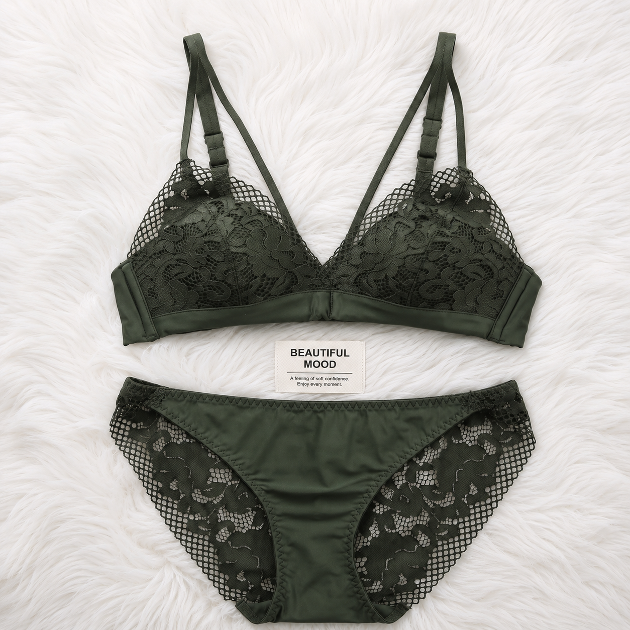 Fishnet Lace Set — Available in Coral, Black & Olive Green